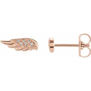 .03 Ctw Natural Diamond Angel Wing Stud Earrings With Backs