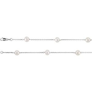 Cultured White Pearl Station Necklace