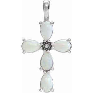 Natural Cabochon White Opal Cross Pendant