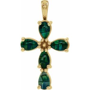 Lab-Grown Cabochon Mosaic Opal Cross Pendant