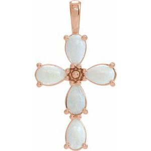 Natural Cabochon White Opal Cross Pendant