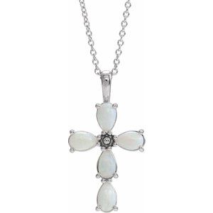 Natural Cabochon White Opal Cross Necklace