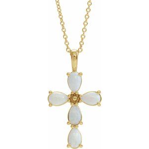 Natural Cabochon White Opal Cross Necklace