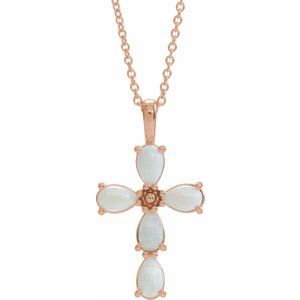 Natural Cabochon White Opal Cross Necklace