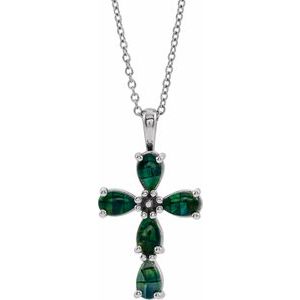 Lab-Grown Cabochon Mosaic Opal Cross Necklace