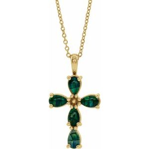 Lab-Grown Cabochon Mosaic Opal Cross Necklace