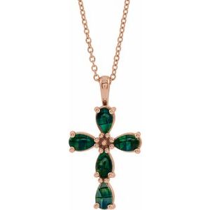 Lab-Grown Cabochon Mosaic Opal Cross Necklace