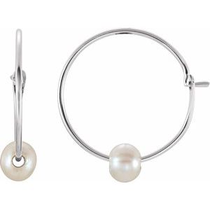 Cultured White Freshwater Pearl Youth Hoop Earrings