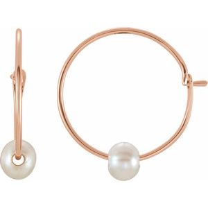 Cultured White Freshwater Pearl Youth Hoop Earrings