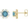 14K Yellow Natural Blue Zircon & 1/5 CTW Natural Diamond Earrings