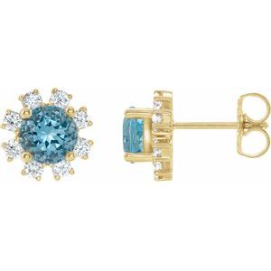 Natural Blue Zircon And 1/5 Ctw Natural Diamond Earrings