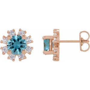 Natural Blue Zircon And .06 Ctw Natural Diamond Earrings