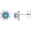 Sterling Silver Natural Blue Zircon & 1/5 CTW Natural Diamond Earrings