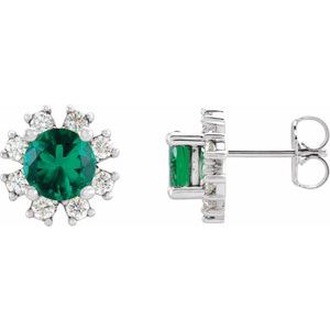 Lab-Grown Emerald And 1/2 Ctw Natural Diamond Earrings