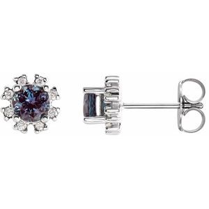 Lab-Grown Alexandrite And 1/2 Ctw Natural Diamond Earrings