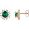 14K Rose Lab-Grown Emerald & 1/5 CTW Natural Diamond Earrings