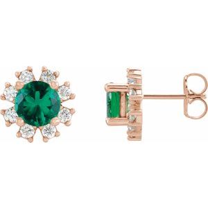 Natural Emerald And 1/2 Ctw Natural Diamond Earrings