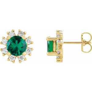 Lab-Grown Emerald And 1/2 Ctw Natural Diamond Earrings