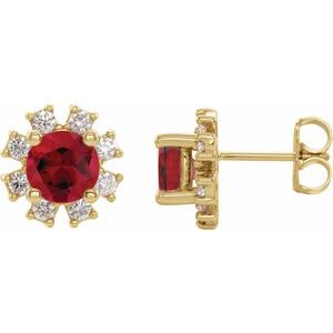 Lab-Grown Ruby And 1/5 Ctw Natural Diamond Earrings