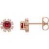 14K Rose Lab-Grown Ruby & 1/2 CTW Natural Diamond Earrings