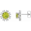 14K White Natural Peridot & 1/5 CTW Natural Diamond Earrings