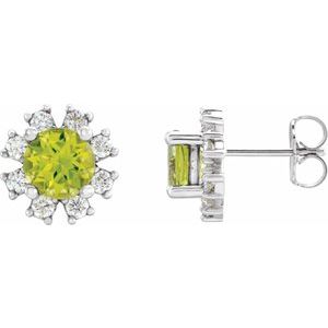 Natural Peridot And 1/5 Ctw Natural Diamond Earrings