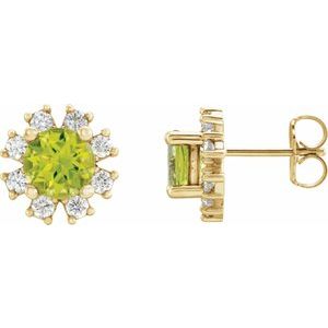 Natural Peridot And 1/5 Ctw Natural Diamond Earrings