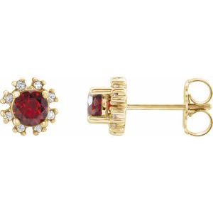 Natural Mozambique Garnet And 1/2 Ctw Natural Diamond Earrings