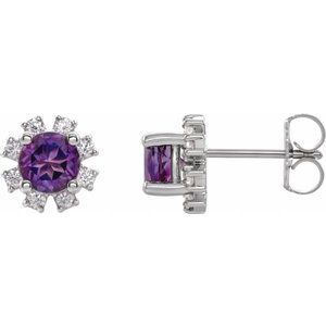 Natural Amethyst And 1/2 Ctw Natural Diamond Earrings