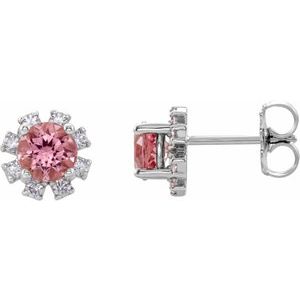 Natural Pink Tourmaline And 1/5 Ctw Natural Diamond Earrings