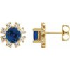 14K Yellow Natural Blue Sapphire & .06 CTW Natural Diamond Earrings