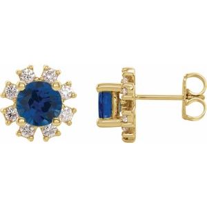 Lab-Grown Blue Sapphire And 1/5 Ctw Natural Diamond Earrings