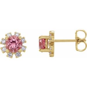 Natural Pink Tourmaline And 1/5 Ctw Natural Diamond Earrings