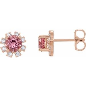 Natural Pink Tourmaline And 1/5 Ctw Natural Diamond Earrings