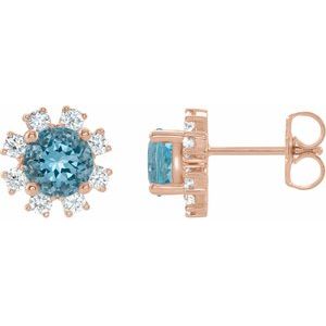 Natural Blue Zircon And 1/5 Ctw Natural Diamond Earrings