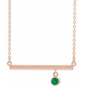 14K Rose Natural Emerald Bezel-Set 16″ Necklace