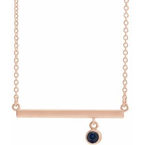 14K Rose Natural Blue Sapphire Bezel-Set 16″ Necklace