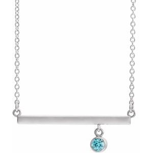 Natural Blue Zircon 16 In Bar Necklace