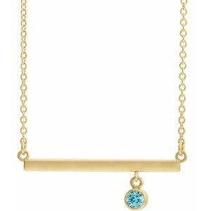 Natural Blue Zircon 16 In Bar Necklace