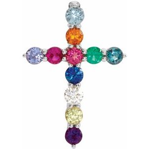 Natural Multi-Gemstone Cross Pendant