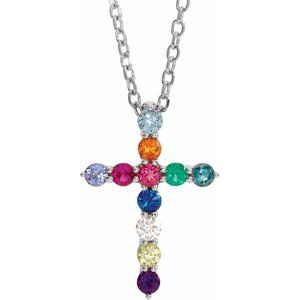 Natural Multi-Gemstone Cross Necklace