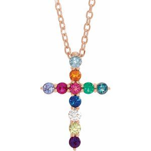 Natural Multi-Gemstone Cross Necklace