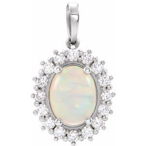 Natural Ethiopian Opal And 1/3 Ctw Natural Diamond Pendant