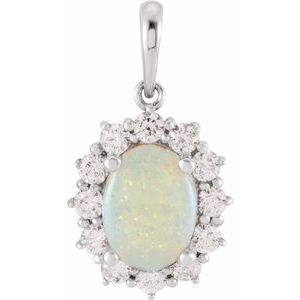 Natural White Opal And 1/2 Ctw Natural Diamond Pendant