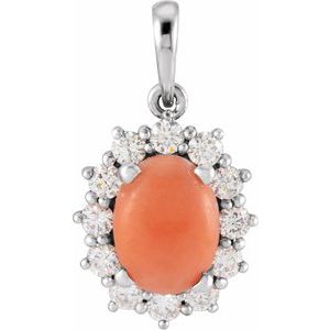 Natural Pink Coral And 1/3 Ctw Natural Diamond Pendant