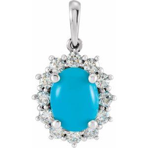 Natural Turquoise And 1/3 Ctw Natural Diamond Pendant