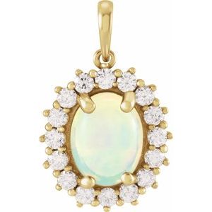 Natural Ethiopian Opal And 1/2 Ctw Natural Diamond Pendant