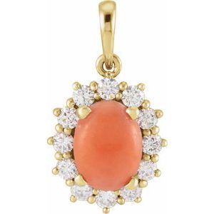 Natural Pink Coral And 1/3 Ctw Natural Diamond Pendant