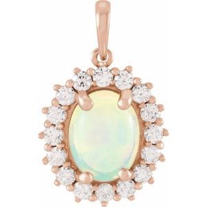 Natural Ethiopian Opal And 1/2 Ctw Natural Diamond Pendant