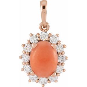 Natural Pink Coral And 1/3 Ctw Natural Diamond Pendant